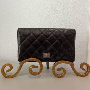 Chanel Bifold Reissue Long Agenda Journal Checkbook Wallet Clutch Black Calfskin